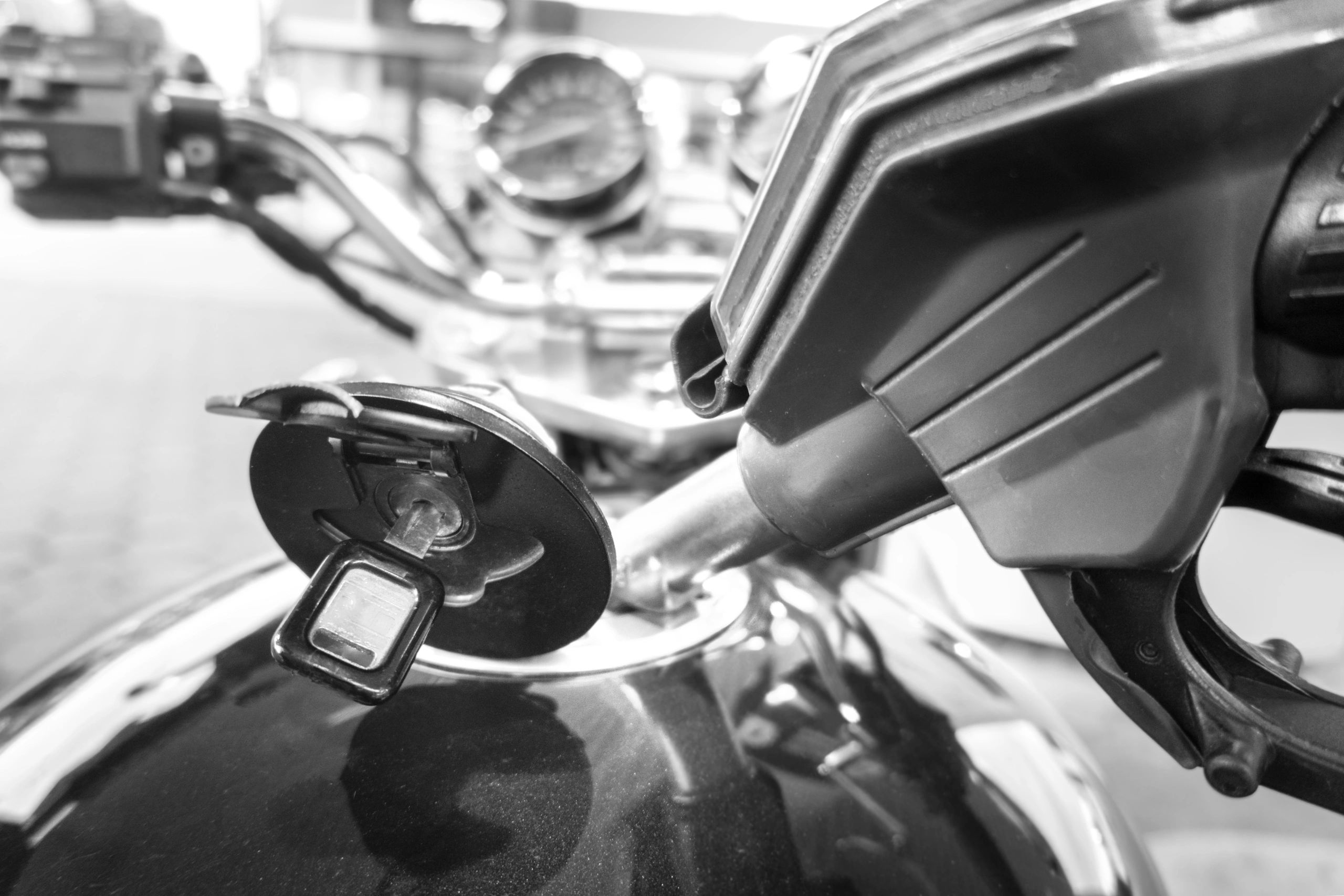 Motorcycle at a gas station